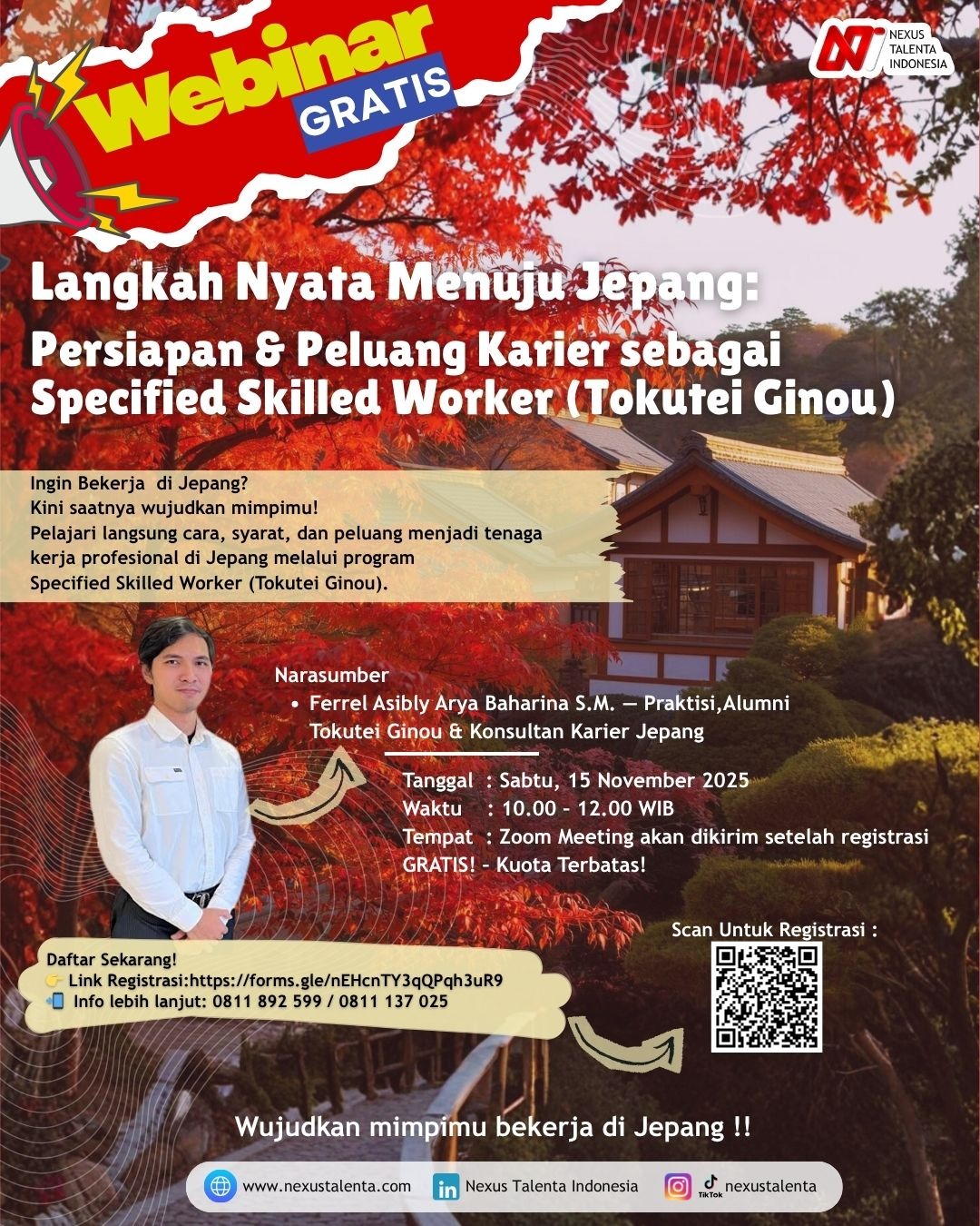 WEBINAR GRATIS! Langkah Nyata Menuju Jepang: Persiapan & Peluang Karier sebagai Specified Skilled Worker (Tokutei Ginou)